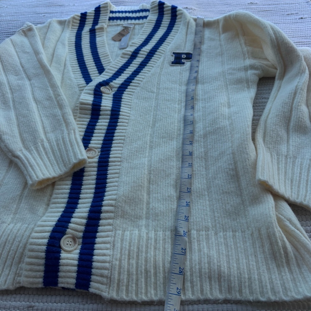 PINK VS Varsity Cardigan XL Cream Blue Stripe Preppy Cozy NWT - Picture 2 of 9
